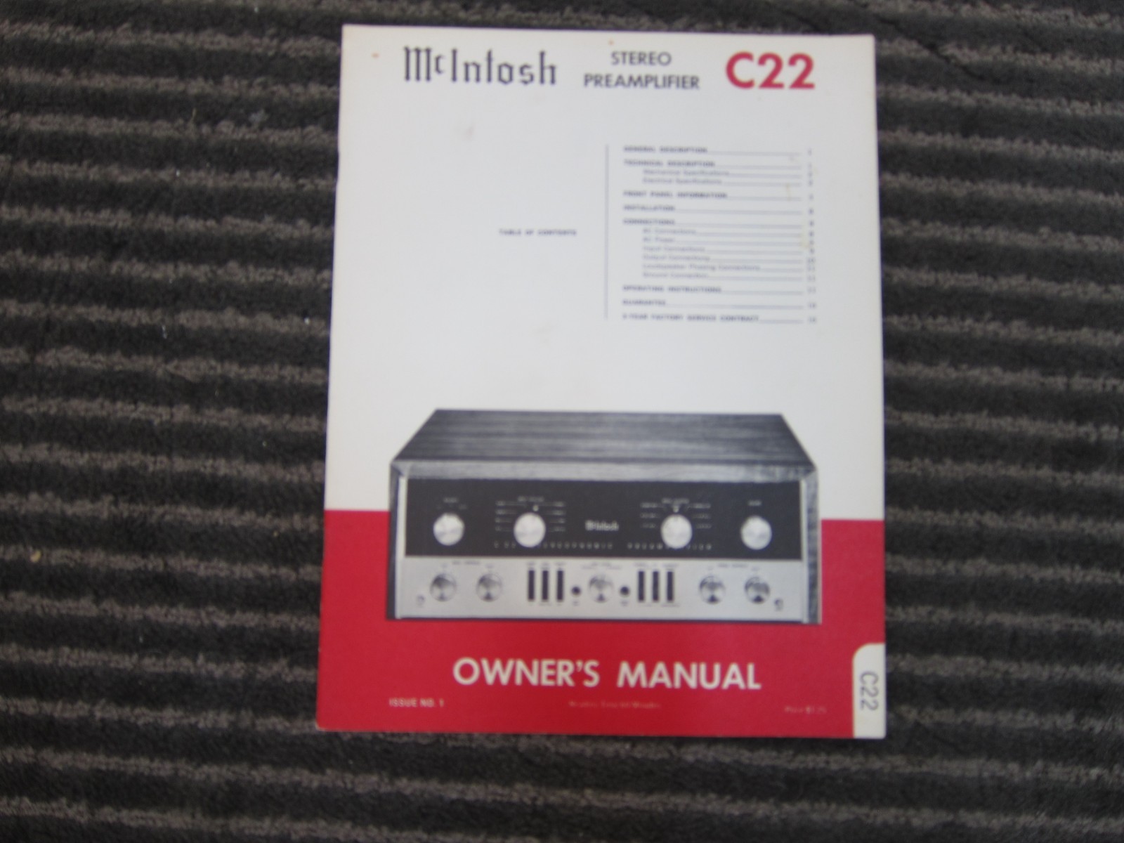 Vintage Mcintosh C22 Owners Manual, Original,  USA