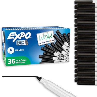 Low Odor Dry Erase Markers Ultra Fine Tip Black 36 Count