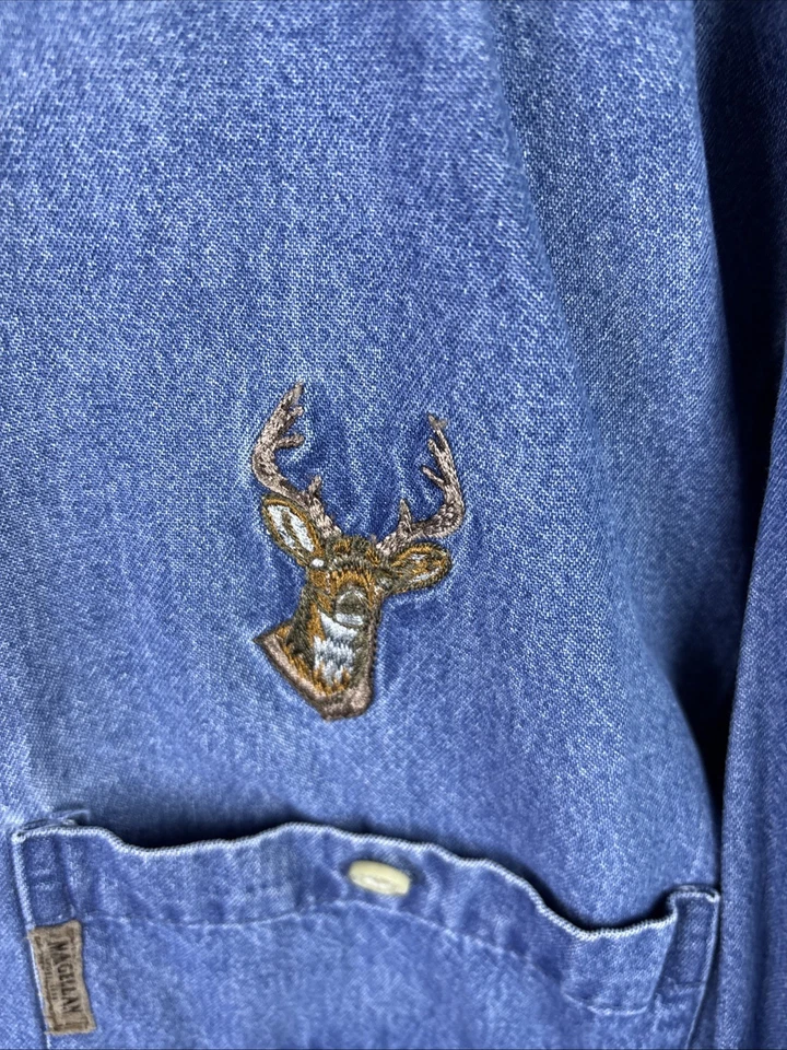 Magellan Sportswear Denim Shirt Mens Sz L Quilted Patch Buck Hunting Shooting - Image 3 of 4