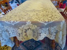 Vintage Quaker Koronka Obrus bankietowy Pętla Obrus Obrus Bez etykiety 60"X 84" Siatka