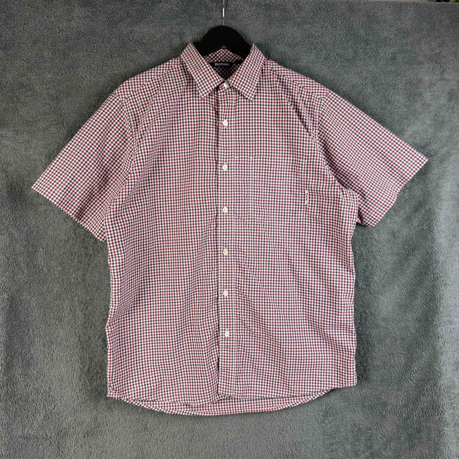 Rohan Worldview Shirt Mens Medium Short Sleeve Pocket Red Check Walking Hiking