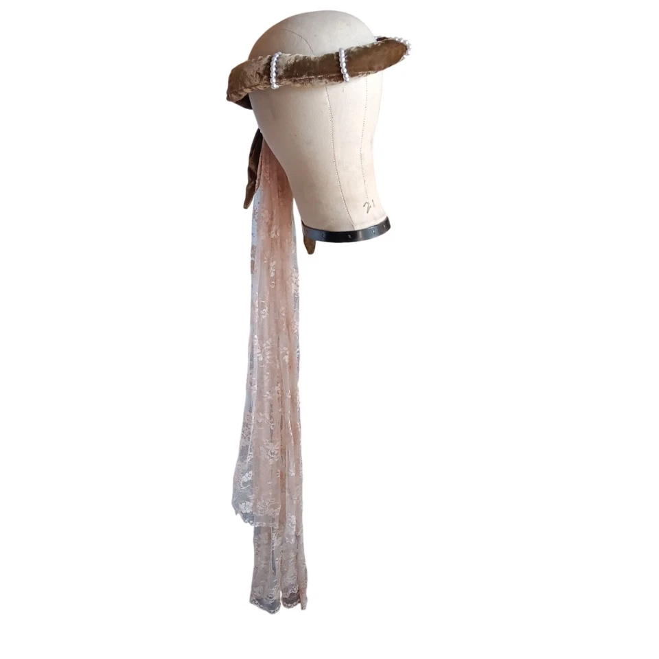 Mujer Campesino Medieval Ren Feria Terciopelo Perla Diadema Con Cola de Encaje Disfraz Foto 2 de 4