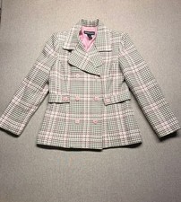 Norton McNaughton Pink Brown Houndstooth Double Breasted Blazer Jacket Size 8