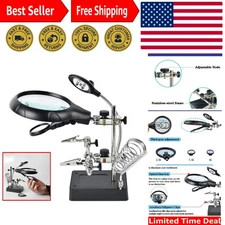 LED Magnifying Glass Stand with 10X Magnification and Auxiliary Clamp for Crafts