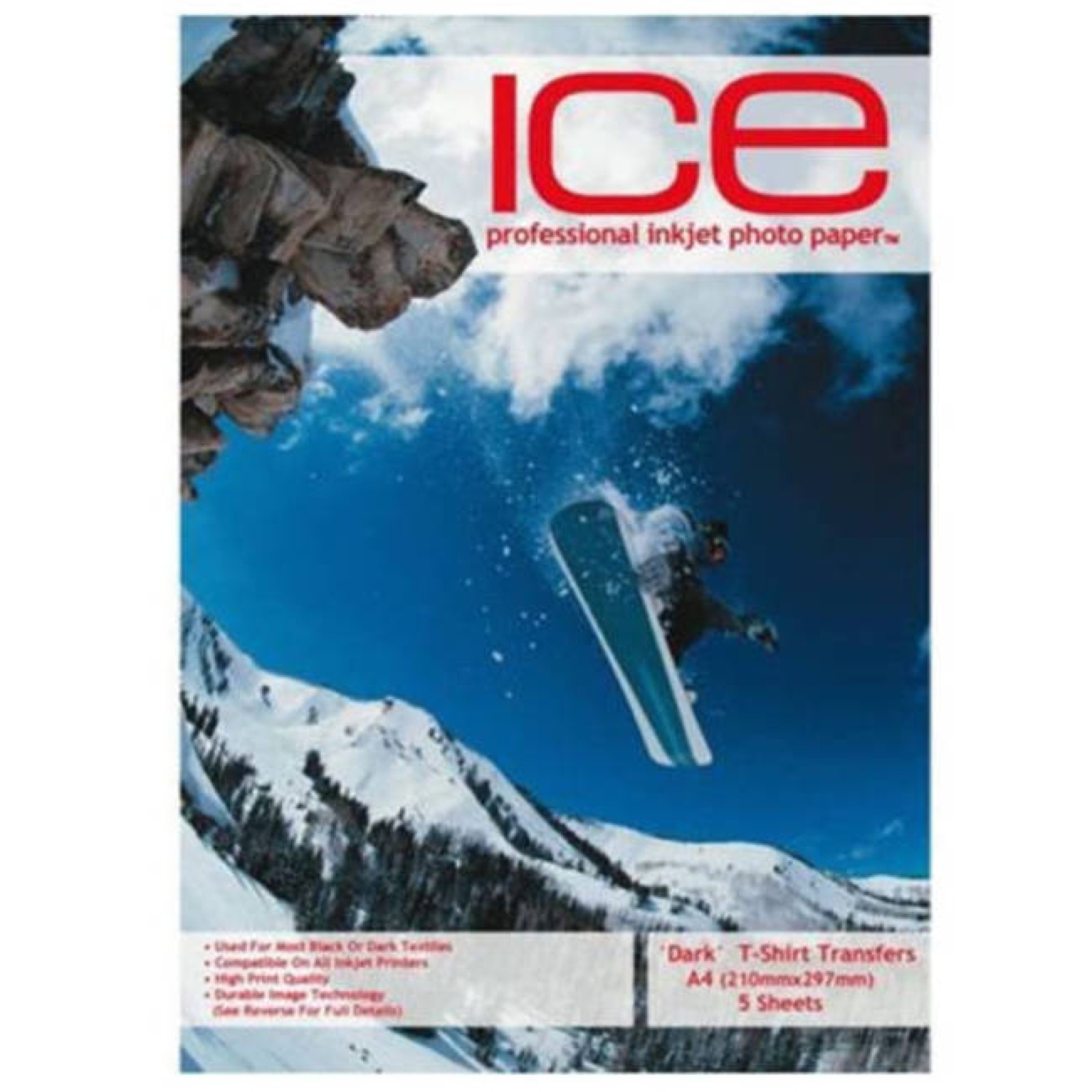 Ice Iron On A4 T-Shirt Transfer Paper for Dark T-Shirts - 5 Sheets