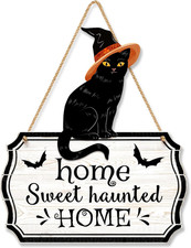 Halloween Decorations 3D Black Cat Door Hanger Home Sweet Haunted Home Wooden Do