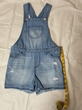 PLACE Girls Denim Overall Size 8 Sleeveless Distressed Frayed Hem Blue