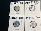 1938S, 1940, 1941D, 1944S BU Mercury Dimes. Great looking Coins