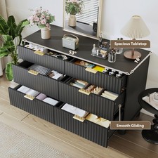 Black Dresser for Bedroom with 6 Drawers, Chests of Drawers with Wave Design US