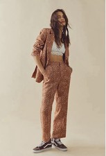 Free People Women's Maggie Linen Suit Floral Toffee Combo, Size 8 MRSP 268