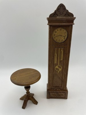 Vintage STROMBECKER PLAYTHINGS Walnut GRANDFATHER CLOCK & Side Table
