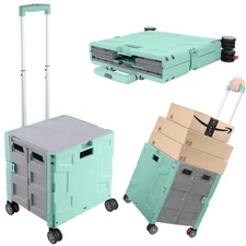 Foldable Shopping Utility Cart Portable Rolling Crate Handcart with 360°Rotat...
