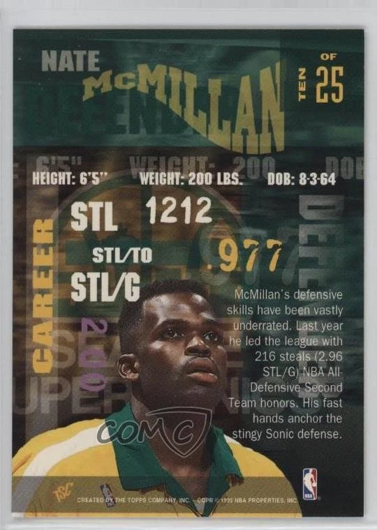 1994-95 Topps Stadium Club Super Skills Nate McMillan #10 - Image 2 of 2