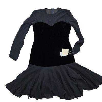 Vtg Dana Buchman Silk Velvet Dress Size 4 Black Sweetheart Neckline witchy Goth