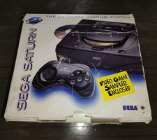 🔥Sega Saturn Black Game Console W/ Box & Controller + Sampler Disc _Works!