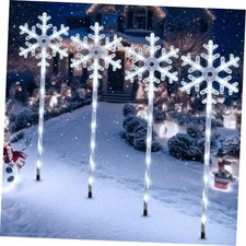 4 Pack Solar Snowflake Pathway Lights - White Christmas Yard Decor - 4 Pack