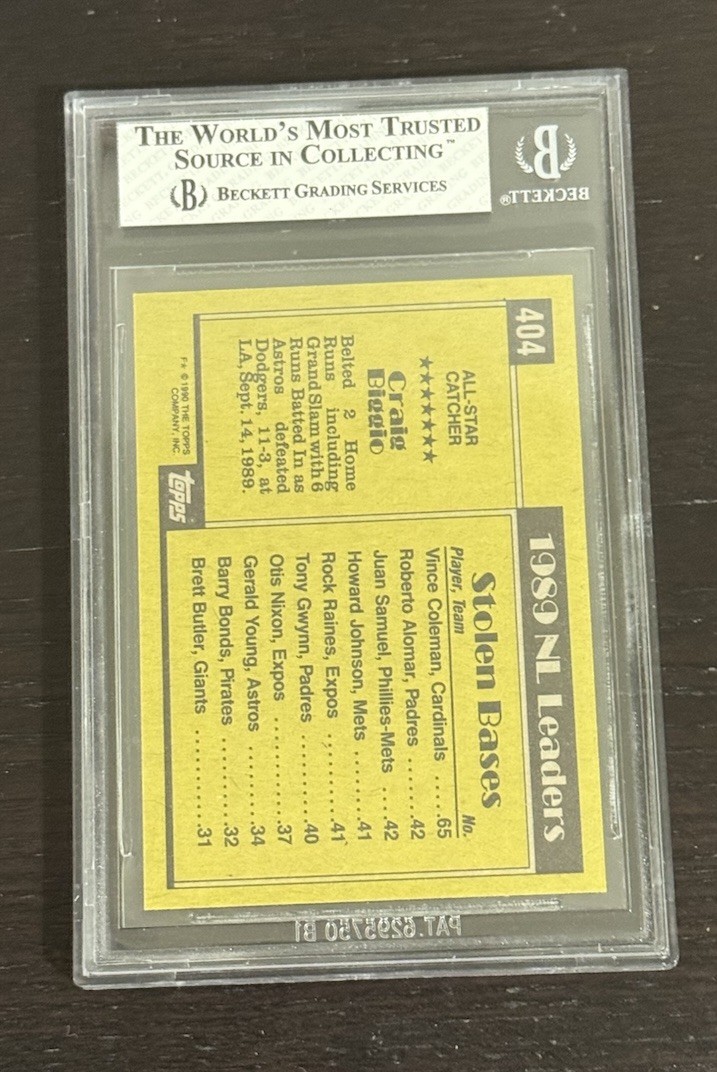 1990 Topps #404 Craig Biggio BGS 8 PARTIAL BLACKLESS ERROR Graded