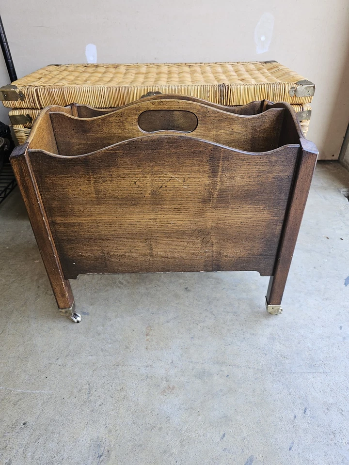 Деревянный газетный держатель/стойка Butler с двойной ручкой и роликами - Изображение 3 из 4