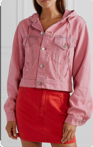 GANNI Sz 42 (14) Pink Denim Jacket – As New – Cropped Hood Denmark