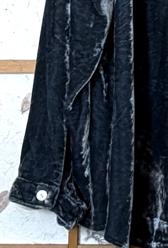 Top Jill Plateado Terciopelo Aplastado Mujer L Pequeño Abotonado Manga Larga Seda Rayón Foto 3 de 4