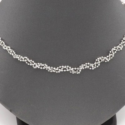 14K Italienisch Weißgold Dreifach Strang Toilette Perlen Gliederkette Halskette 15,25 Zoll