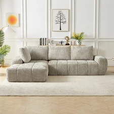Chenille Sectional Sofa Sleeper Couch for Living Room No Assembly Required Khaki