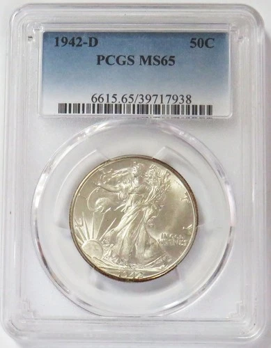 1942 D USA WALKING LIBERTY HALF DOLLAR 50C PCGS MS 65