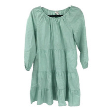 J.CREW Gingham Cotton Blend Poplin Raglan Tiered Mini Dress Green White PreppyXS