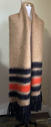 Foulard femme Burberry neuf rayure graphique tricot couleur chaud camel Italie - Photo 1/8