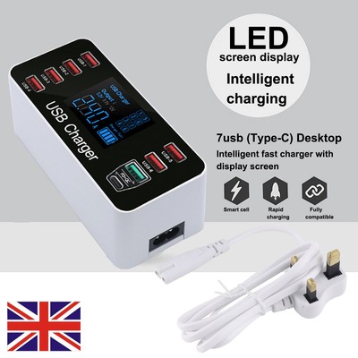 スマホアクセサリー Smart USB Charger 40W 8A 8 Multi-Port 8 Ports Smart USB Charger 40W 8A Multi Port USB Hub with LCD