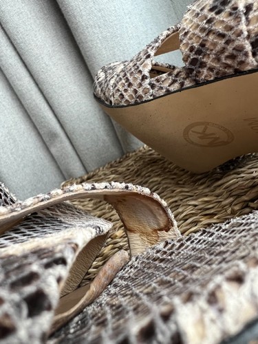 Michael Kors Zapatos Sandalias Tacón Alto Talla 41 UK 8 Cuero Estampado Serpiente £145 - Imagen 11 de 13