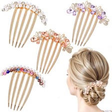 4Pcs French Twist Hair Comb with Pearls Hair Bun Decorative Rhinestones French