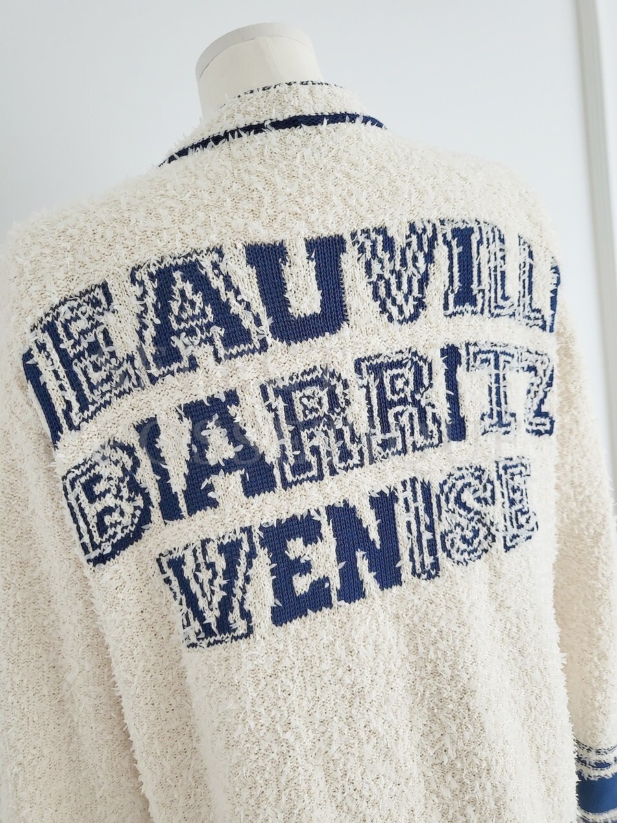 NWOT CHANEL 19P NAVY LOGO IVORY OVERSIZED CARDIGAN FR34 | eBay