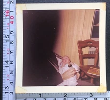 1969 Color Mother Blotted Out Baby and Bottle Vintage Photo Snapshot