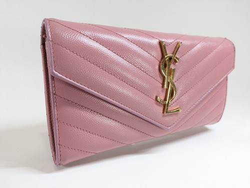 Saint Laurent Long Wallet Purse YSL Leather V stitch Pink Gold - Picture 3 of 22