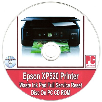 Epson XP520 Drucker Abfall Tintenkissen Full Service Reset Disc auf PC CD ROM