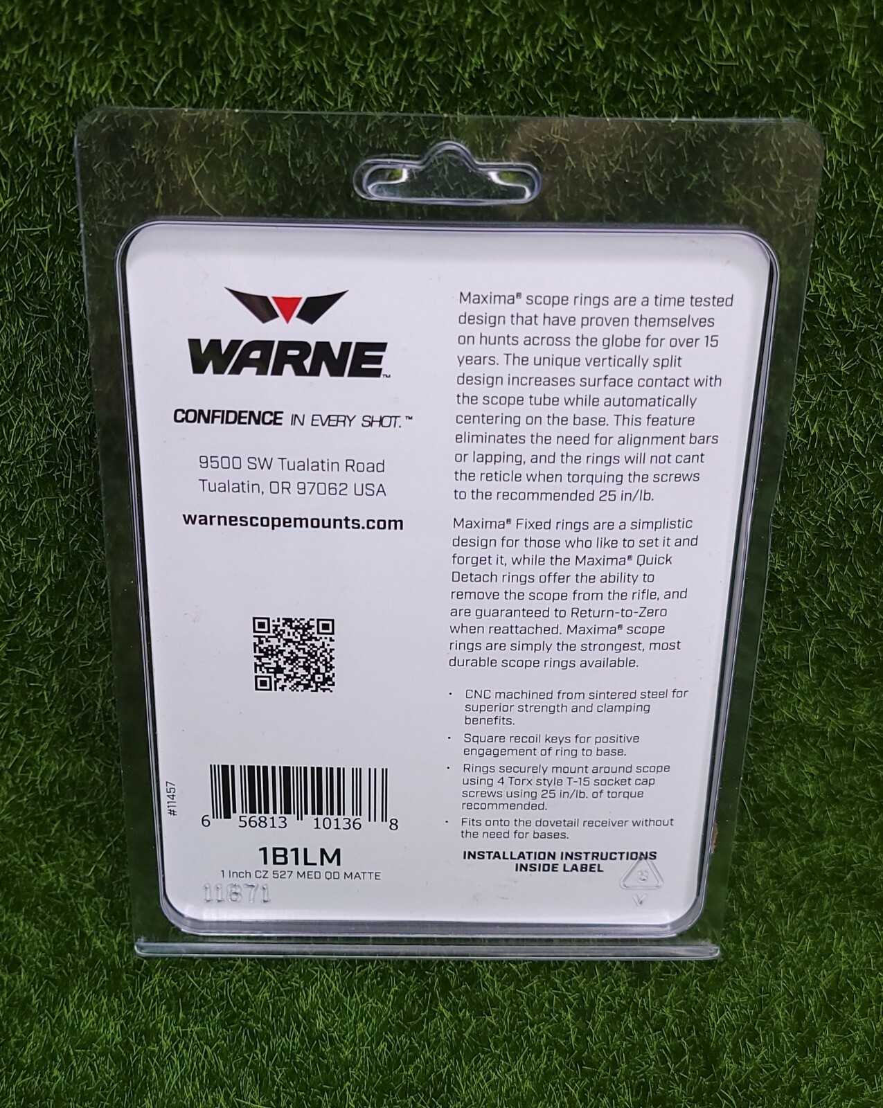 Warne Maxima 1" Medium QD Steel Scope Rings Fits CZ 527 16mm Dovetail