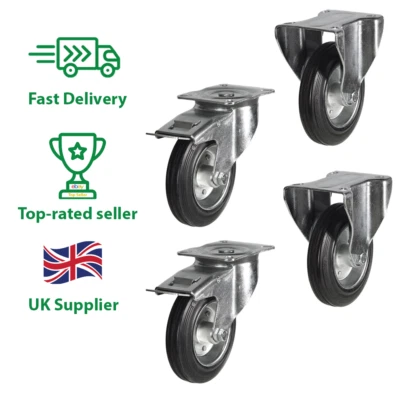 ATLAS HANDLING UK LTD Heavy duty rubber Industrial Castors 200mm dia Rubber Wheels,Caster