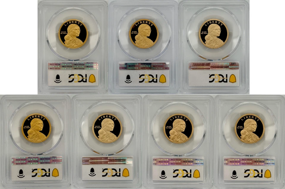 2009 - 2012 , 2013 - 2015 S $1 Proof PCGS 70 DCAM 7 Coin Sacagawea Dollar Set - Image 2 of 2
