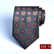 New Classic Polka Dot Green Brown JACQUARD WOVEN 100 Silk Men's Necktie Tie