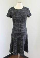 Ann Taylor Loft Outlet Black Gray Static Print Drop Waist Dress Short Sleeve 6