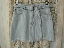  VANILLA STAR JRS SZ SMALL 27"Wx15"L DENIM SKIRT-FRAYED-DENIM BELT-COTTON-VGC