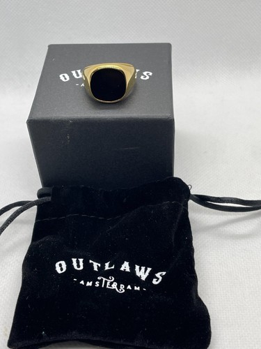OUTLAWS AMSTERDAM GOLD TONE OYNX SET RING SIZE NEW SIZE 9 R 1/2 BNIB SIGNET - 第 1/4 張圖片