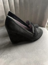 BODEN Black Suede Slip On Wedge Shoes UK Size 6 Office Workwear