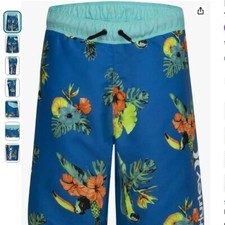 NWT Hurley Boys' Pull on Swim Trunks, blue/parrot floral, size 5