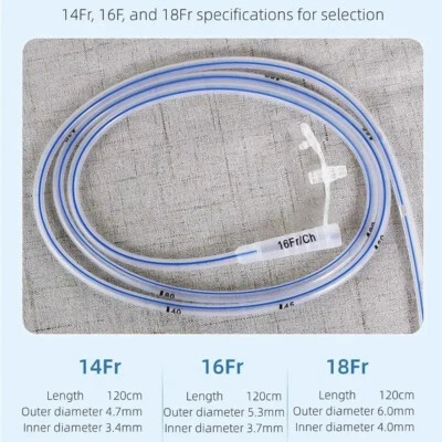Tube d'alimentation nasale jetable en silicone souple pour l'estomac 14Fr/16Fr/18Fr - Photo 1/4