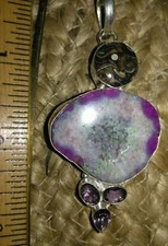 BEAUTIFUL NEW AGATE QUARTZ & AMETHYST PENDANT JEWELRY HANDCRAFTED 