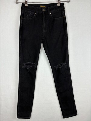 Wrangler Mens Jeans Sid 28 Black Skinny Distressed Zip Fly