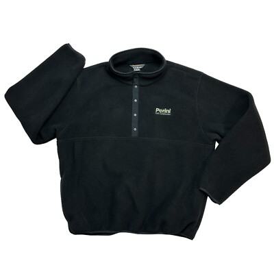LL Bean Snap T Fleece Pullover Men Large Black Polartec Pockets VTG Retro