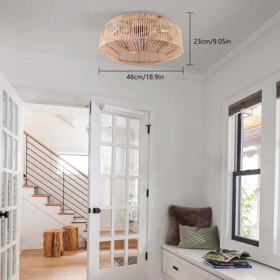 OUKANING 18.9 in. Indoor Brown Rattan Caged 6 Speeds Fan+Reversible+Remote - Image 4 of 4